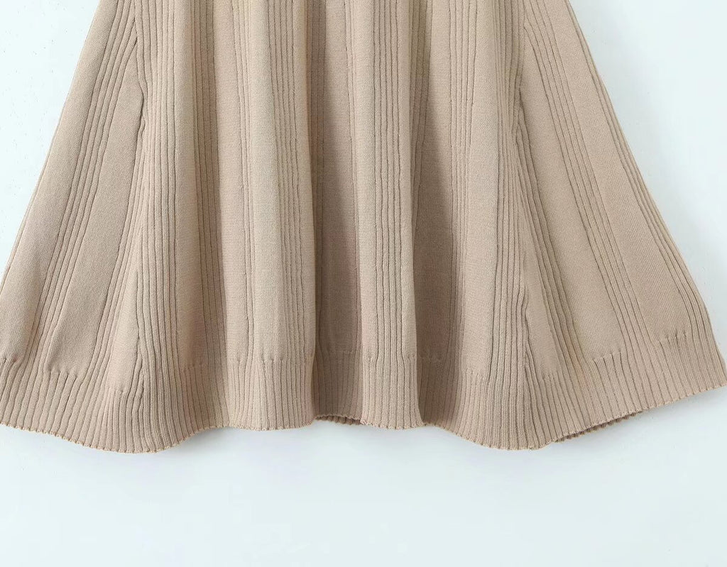 Women's Spring Women Clothes Polo Collar Design Slim Fit Slimming Waist Trimming Knitted Short Sleeve Deep V Plunge Neck Dress