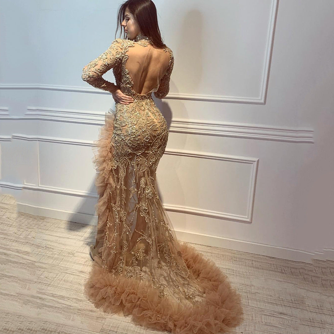 Women's Mesh Fishtail Evening Maxi Dress