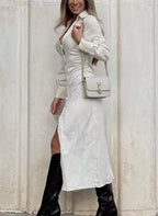 Spring Women Clothing Simple V neck Jacquard Drawstring Dress
