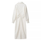 Spring Women Clothing Simple V neck Jacquard Drawstring Dress