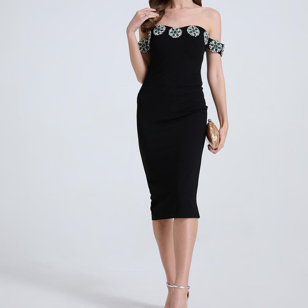 Women's Rhinestone One-Shoulder Slit Dress