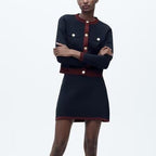 Women's Autumn Golden Breasted Round Jacket and Skirt Two-Piece Set