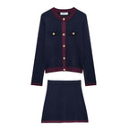 Women's Autumn Golden Breasted Round Jacket and Skirt Two-Piece Set