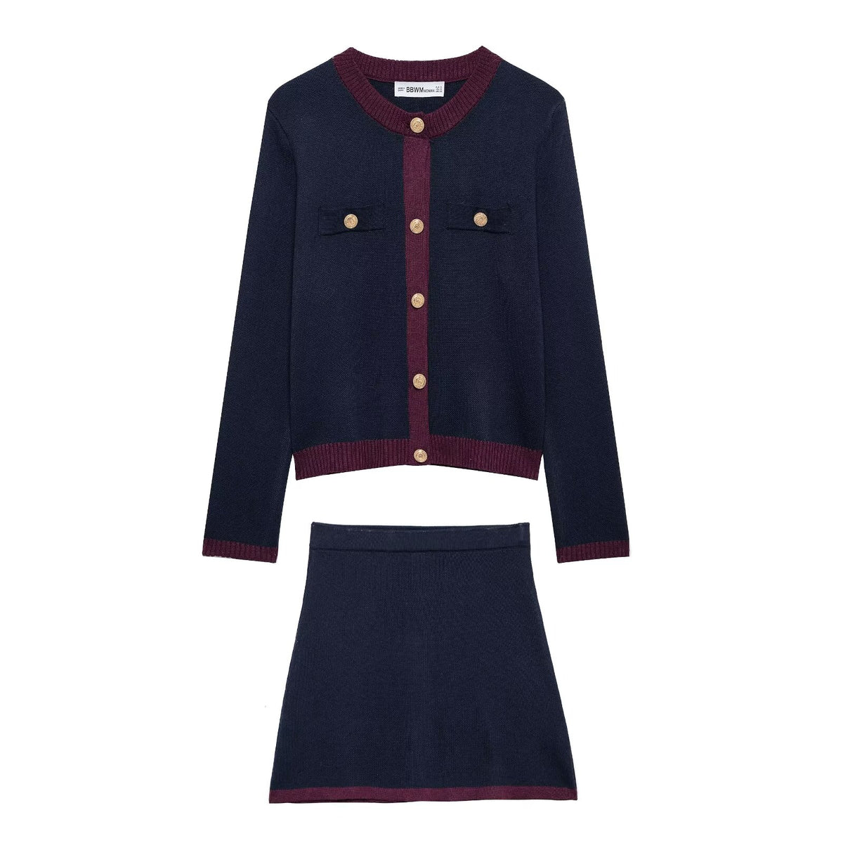 Women's Autumn Golden Breasted Round Jacket and Skirt Two-Piece Set