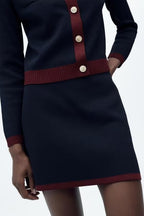 Women's Autumn Golden Breasted Round Jacket and Skirt Two-Piece Set