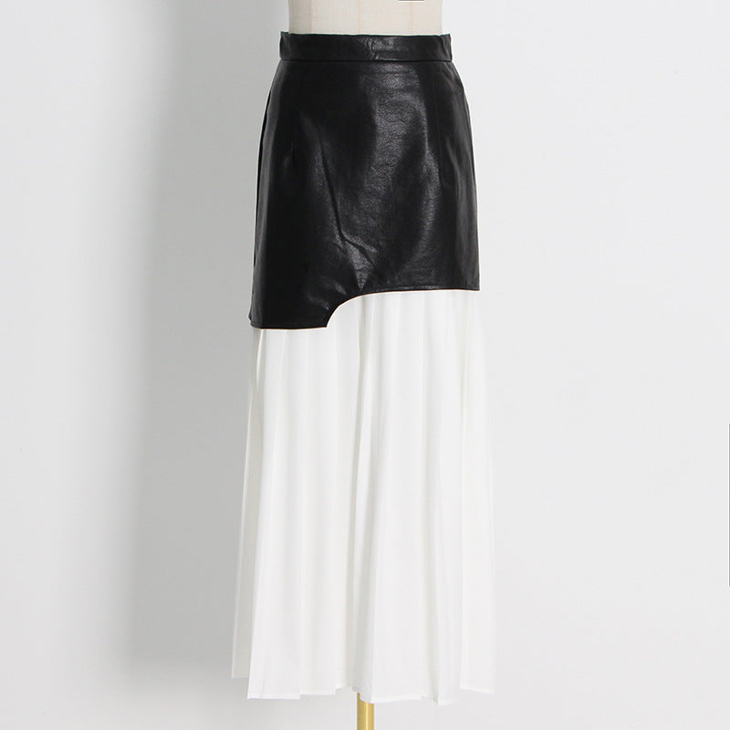 Personalized Street Mid Length Pleated Leather Spring Skirt
