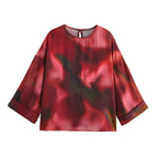 Women's Clothing Spring Printed Pullover Silk Satin Texture Round Neck Long Sleeve Shirt