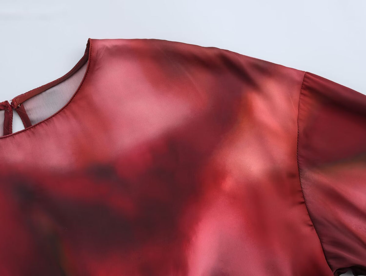 Women's Clothing Spring Printed Pullover Silk Satin Texture Round Neck Long Sleeve Shirt