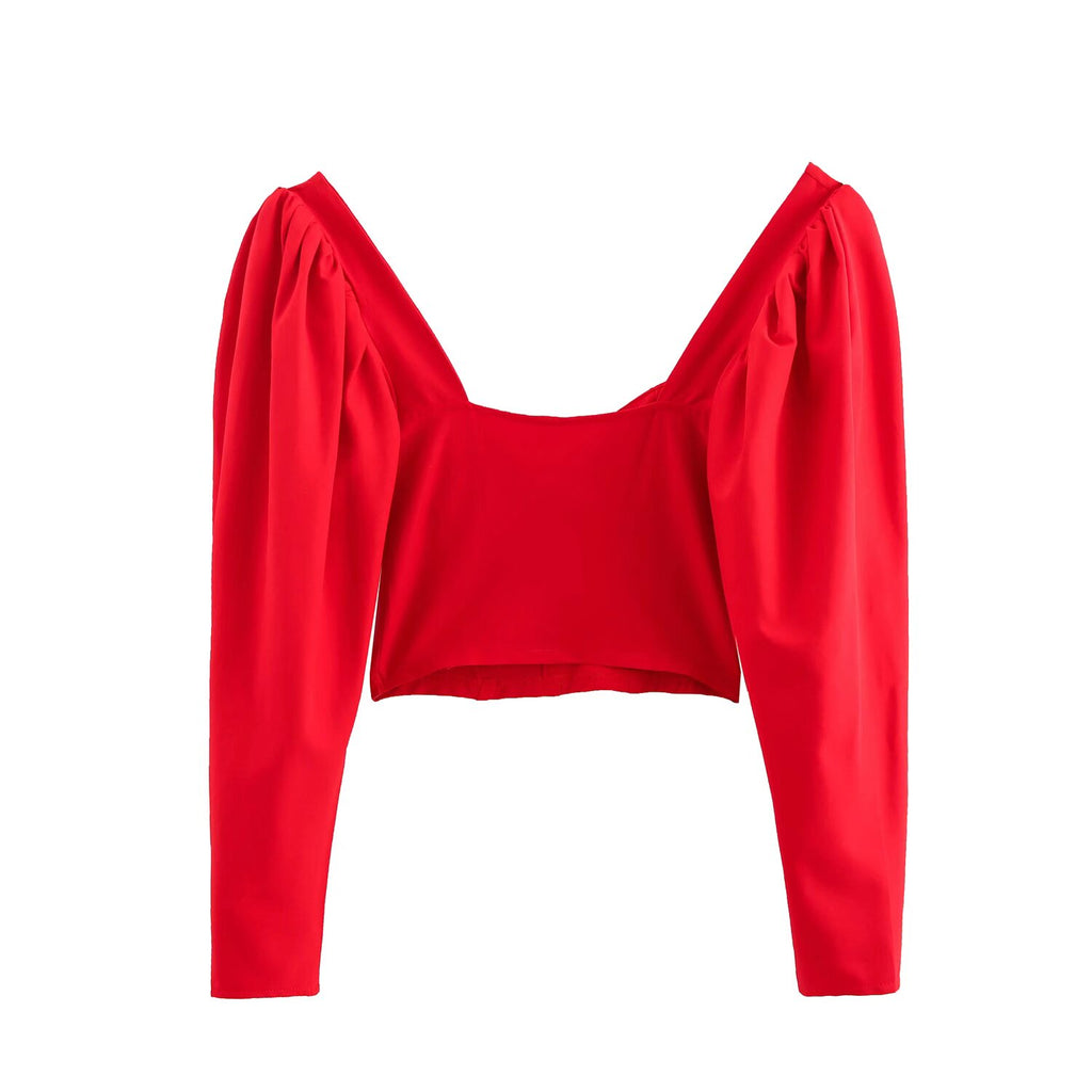 Women's Street Heart-Shaped Collar Puff Sleeves Top