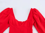 Women's Street Heart-Shaped Collar Puff Sleeves Top