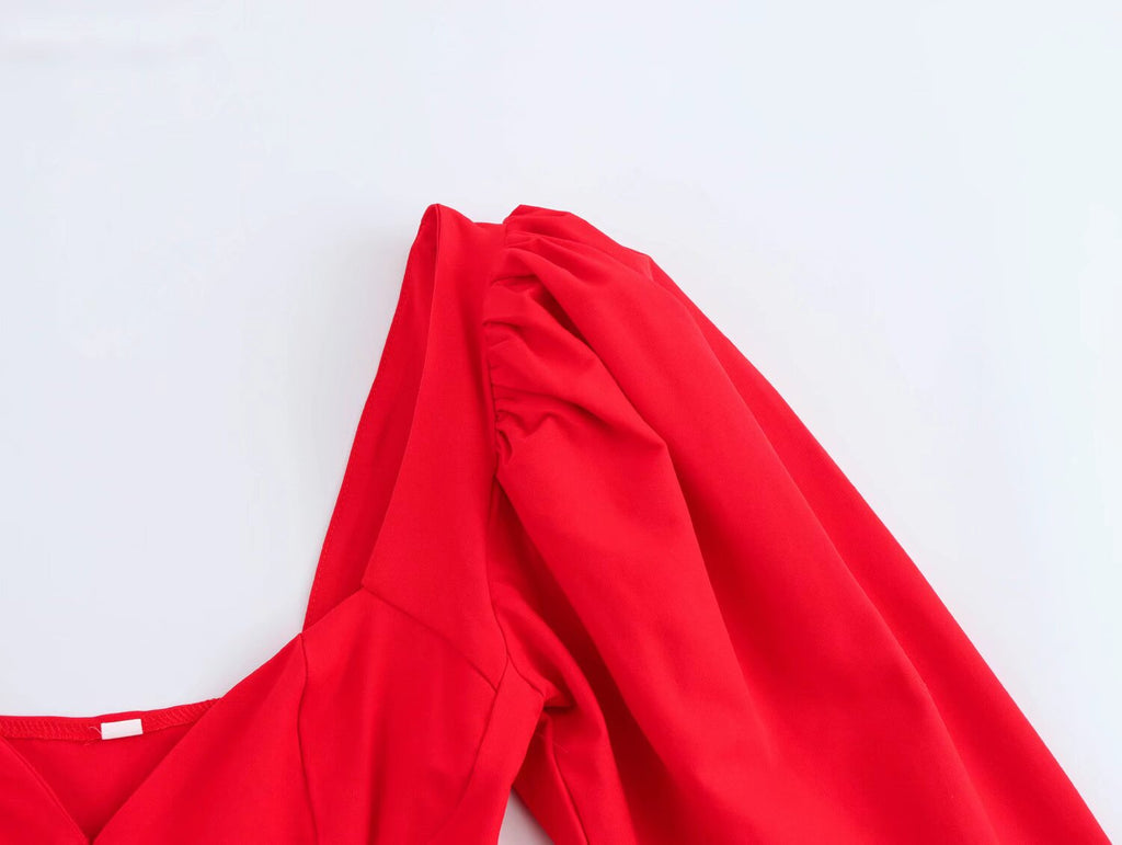 Women's Street Heart-Shaped Collar Puff Sleeves Top