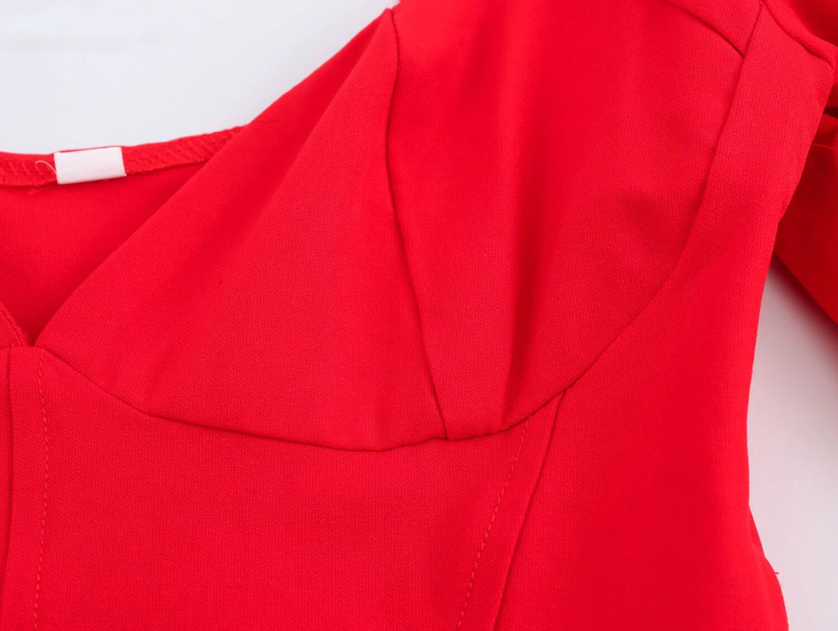 Women's Street Heart-Shaped Collar Puff Sleeves Top
