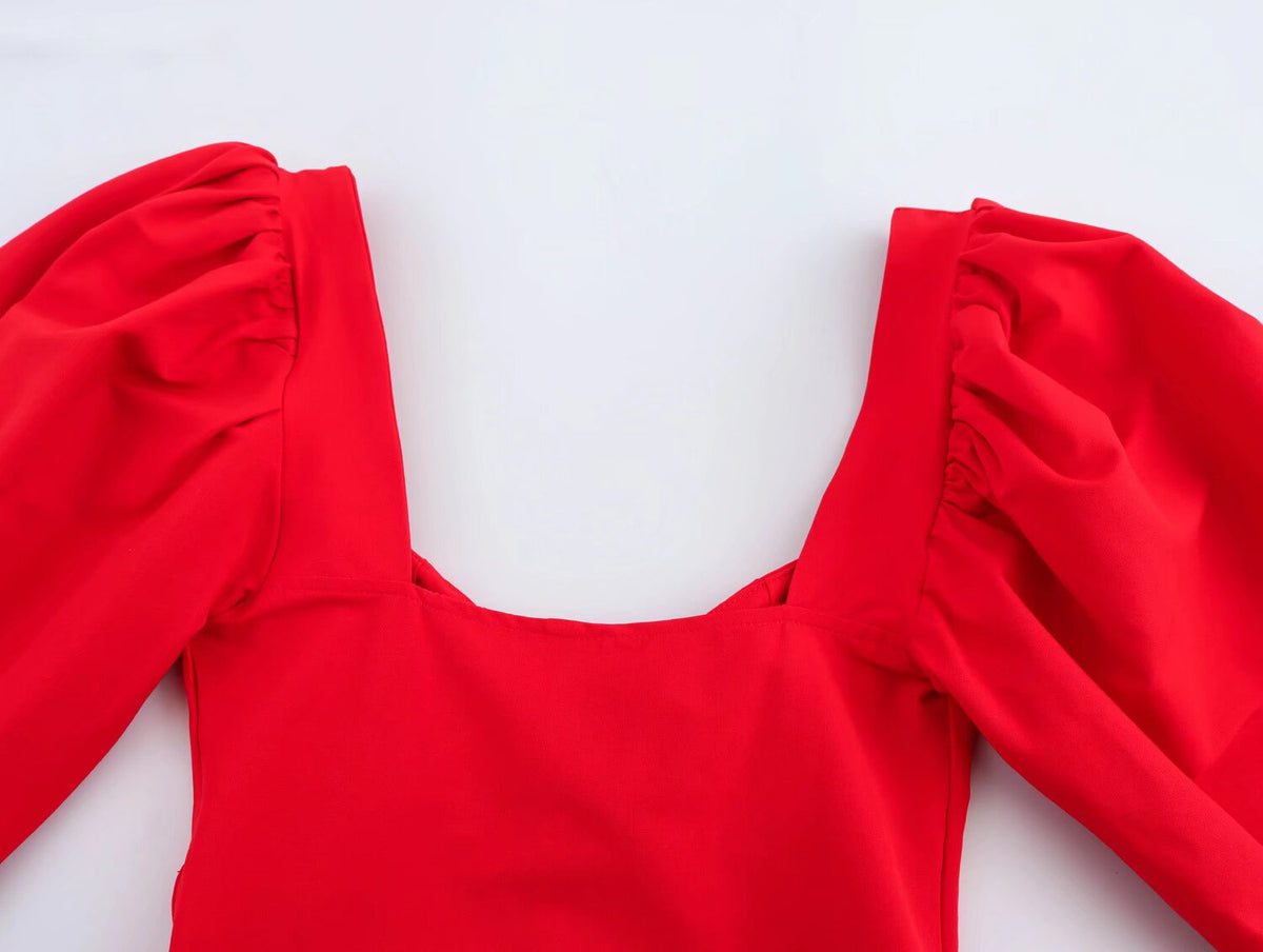 Women's Street Heart-Shaped Collar Puff Sleeves Top