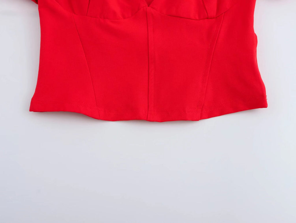 Women's Street Heart-Shaped Collar Puff Sleeves Top