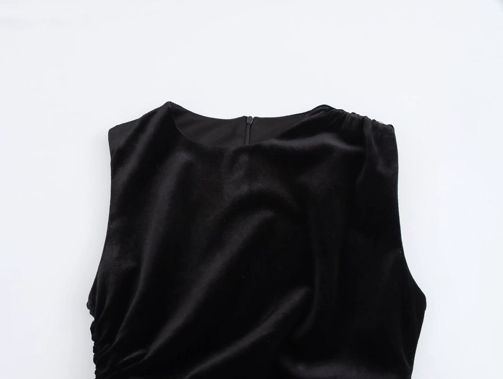 Velvet Asymmetric Ruched Bodycon Maxi Dress