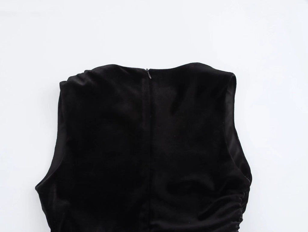 Velvet Asymmetric Ruched Bodycon Maxi Dress