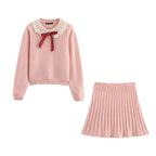 Women's Knit Pleated Mini Two-Piece Skirt Set