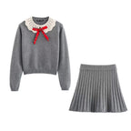 Women's Knit Pleated Mini Two-Piece Skirt Set