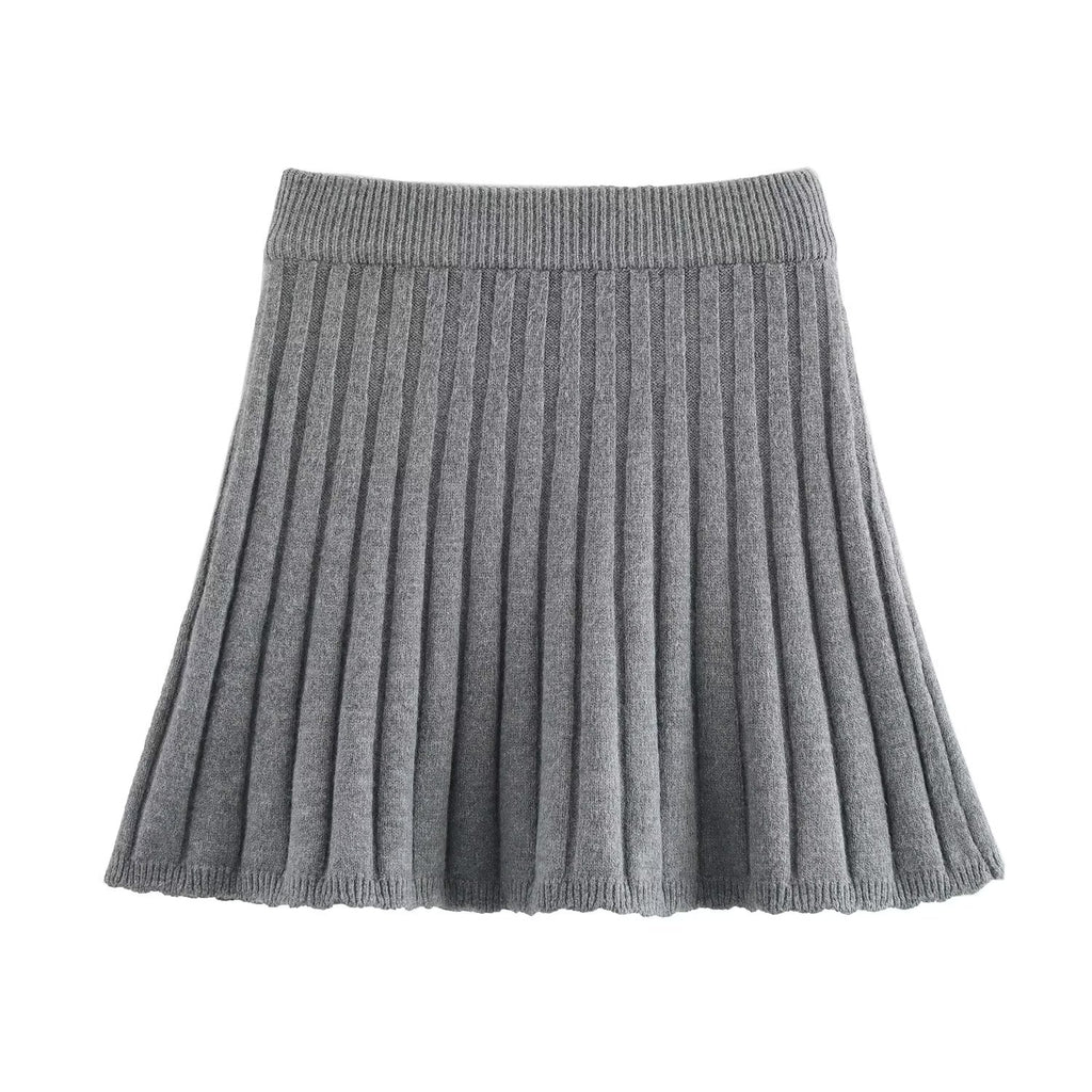 Women's Knit Pleated Mini Two-Piece Skirt Set