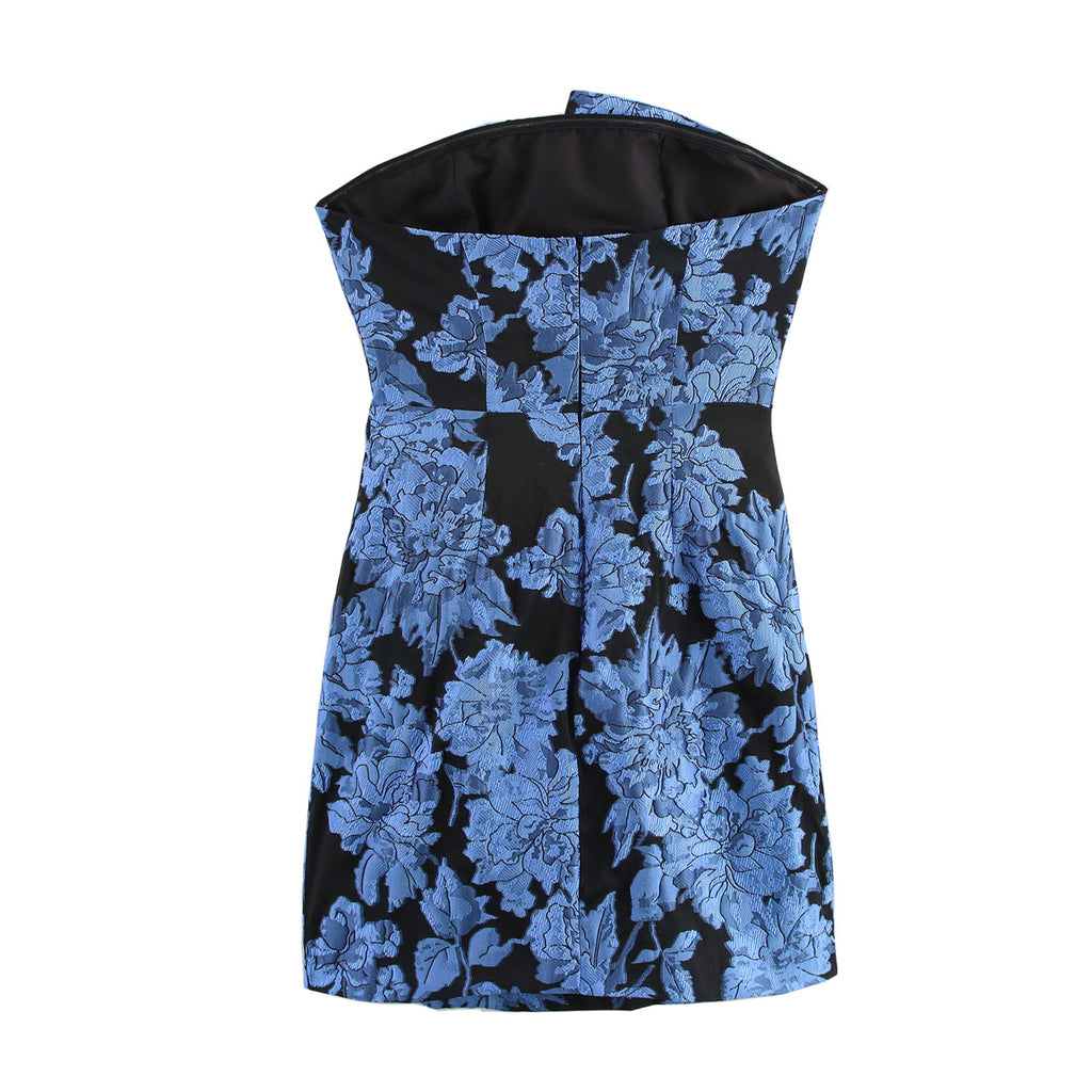 Women Clothing Jacquard Collar Design Strapless Dress