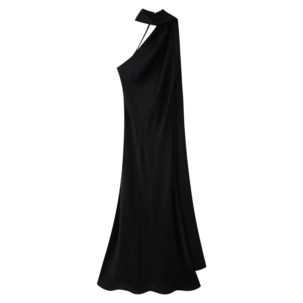 Women Clothing Spring Graceful Fashionable Silk Satin Texture Ribbon Halter Long