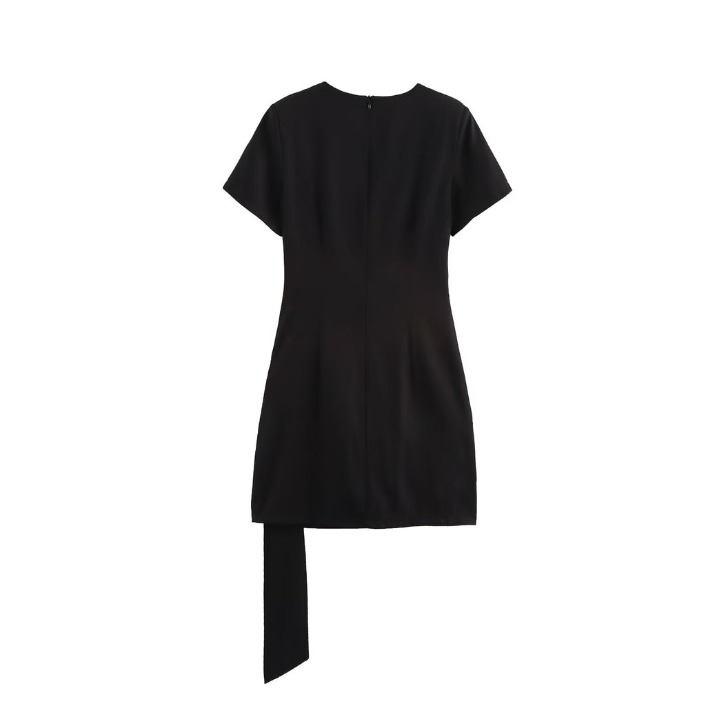 Crew-Neck Asymmetric Short-Sleeve A-Line Mini Dress