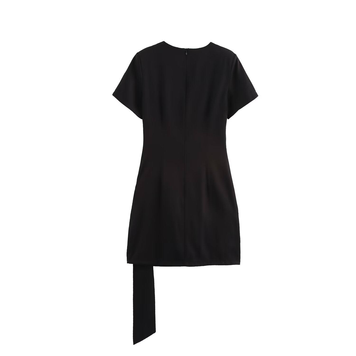 Crew-Neck Asymmetric Short-Sleeve A-Line Mini Dress