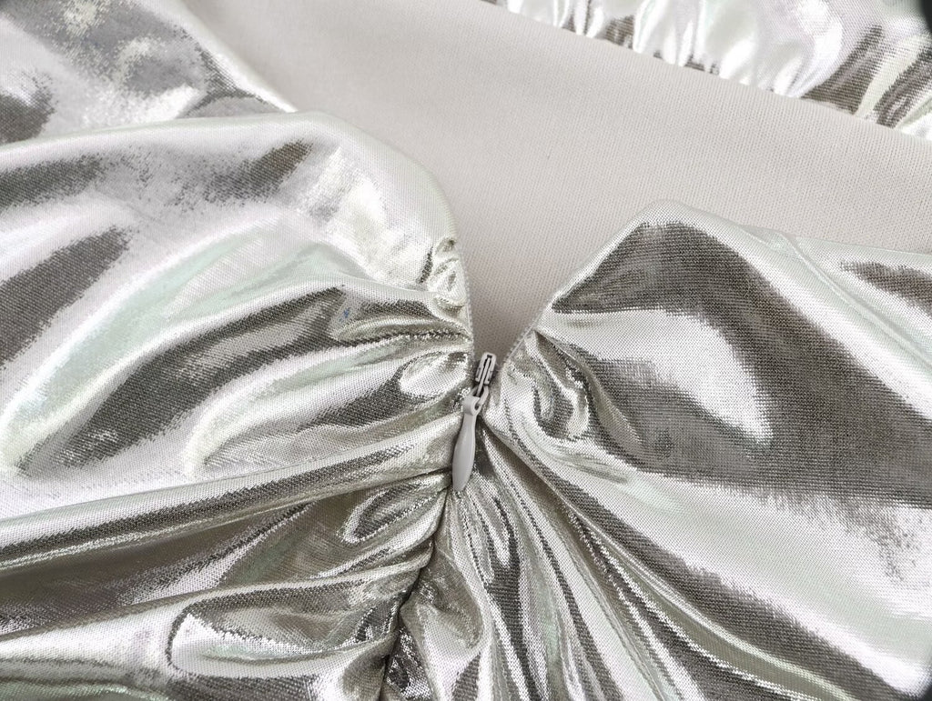 Metallic Ruched Spaghetti-Strap A-Line Maxi Dress