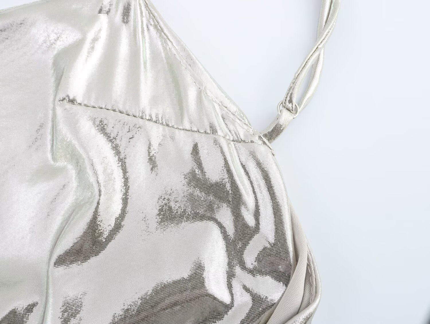 Metallic Ruched Spaghetti-Strap A-Line Maxi Dress