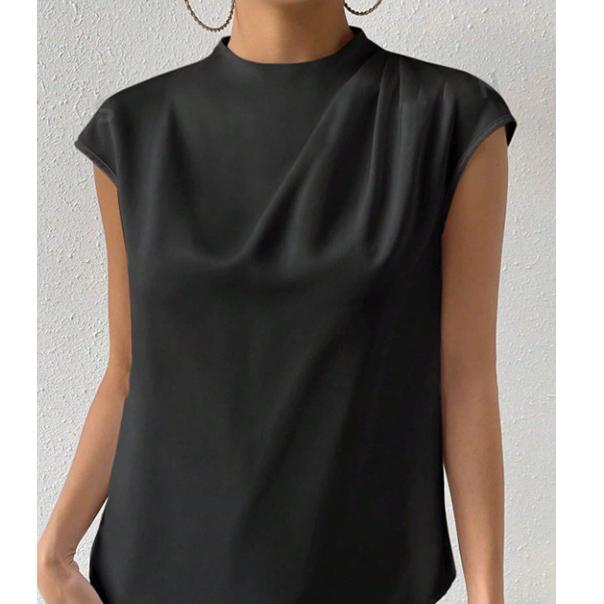 Women's Satin Short Sleeve Round Neck Top