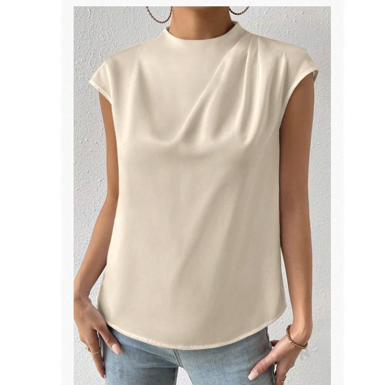 Women's Satin Short Sleeve Round Neck Top
