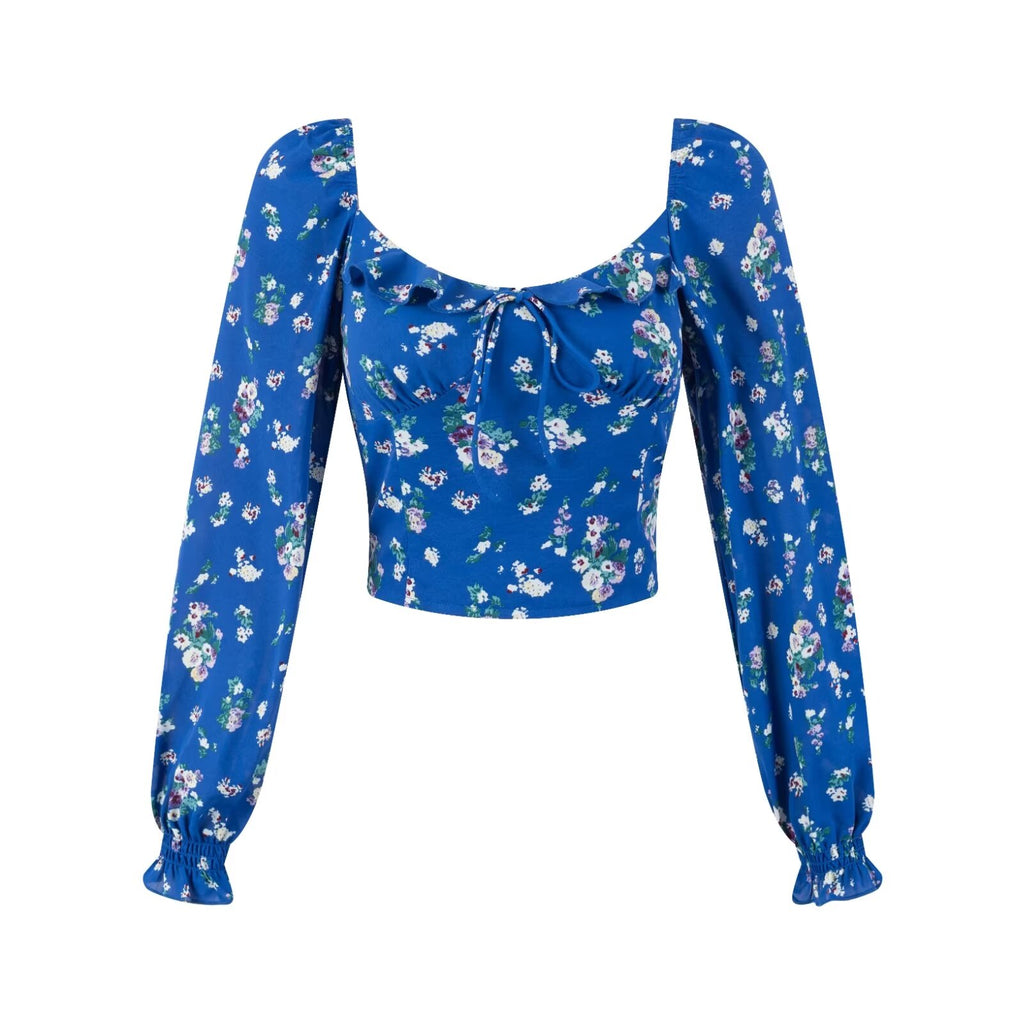 Women’s Floral Off Shoulder Long Sleeve Crop Top