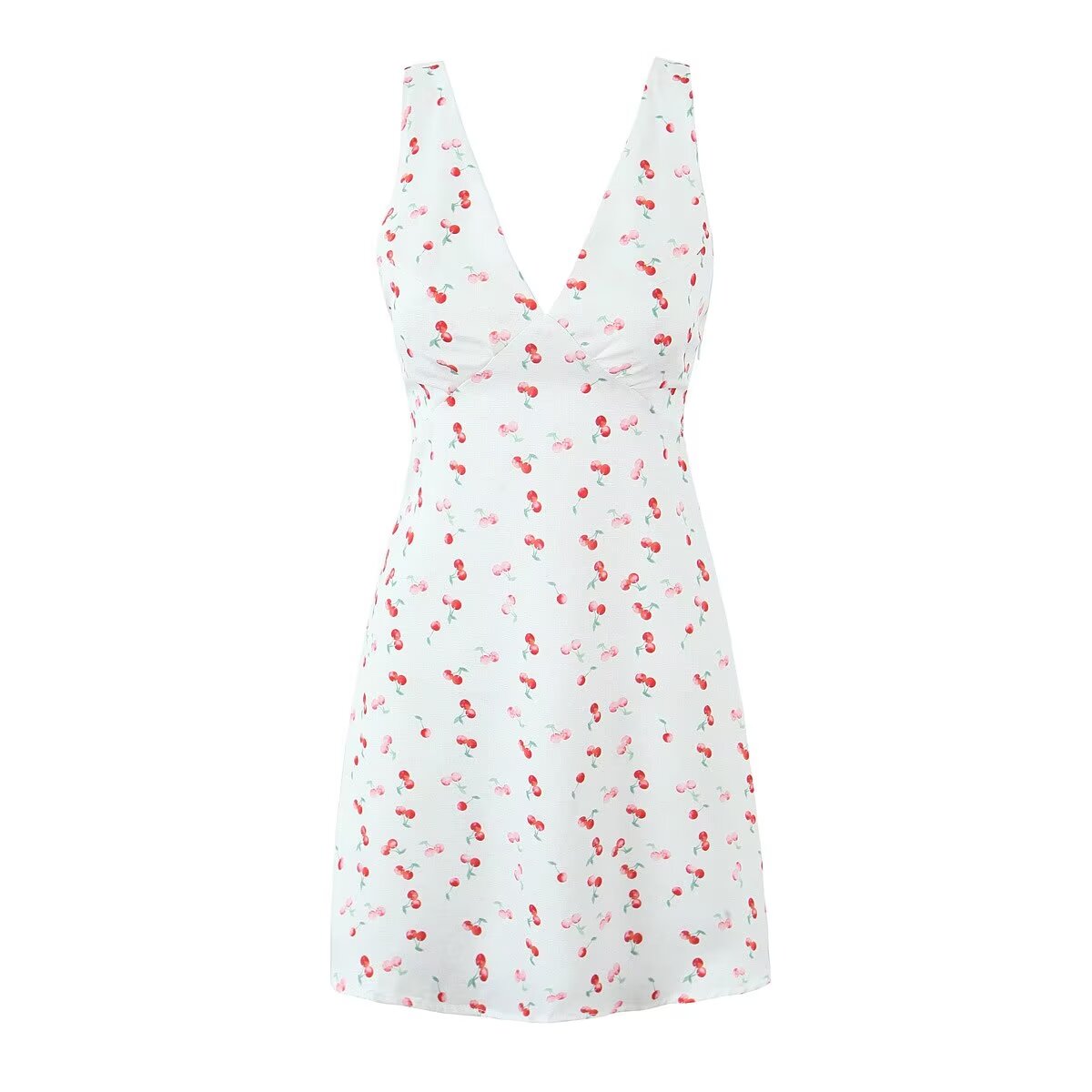 Low-Cut V-Neck Printed Mini Dress