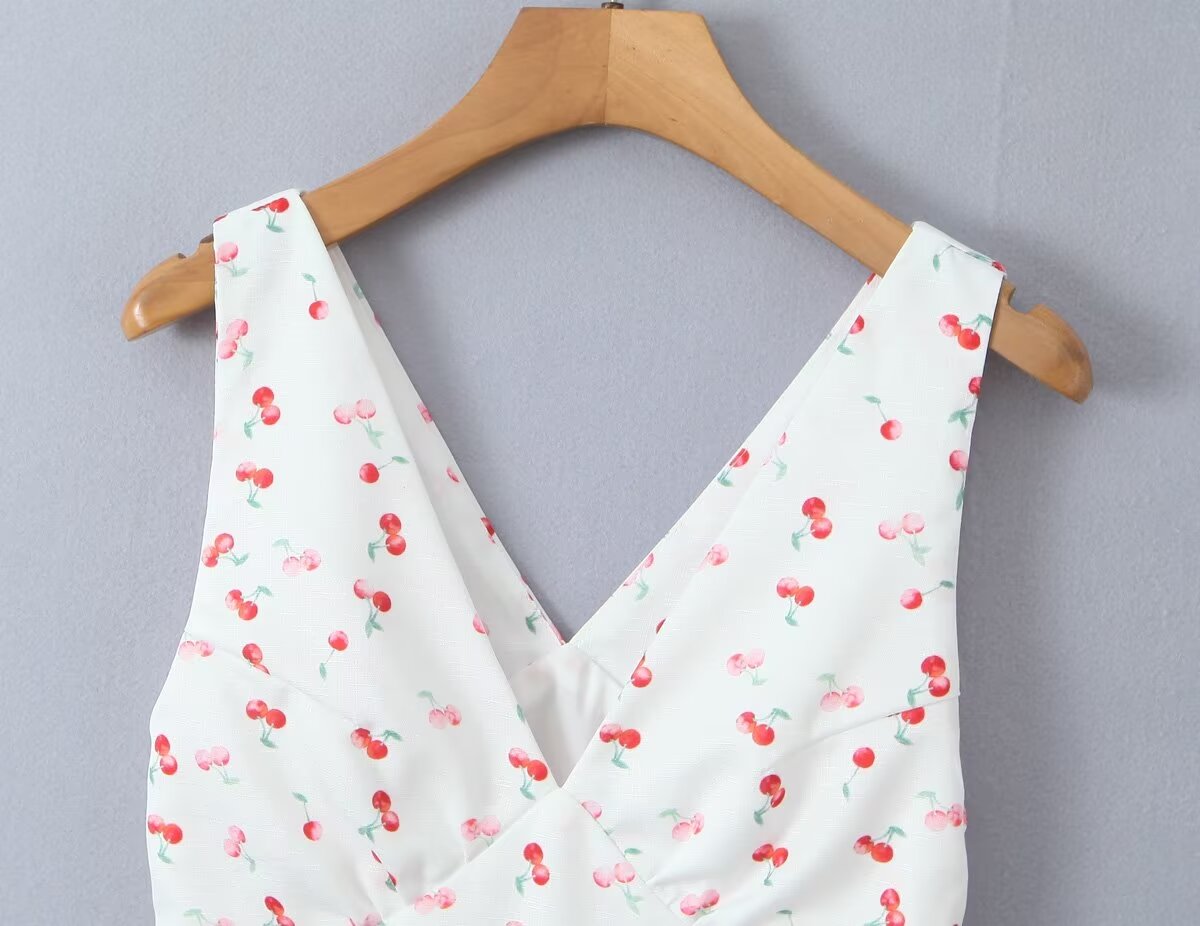 Low-Cut V-Neck Printed Mini Dress