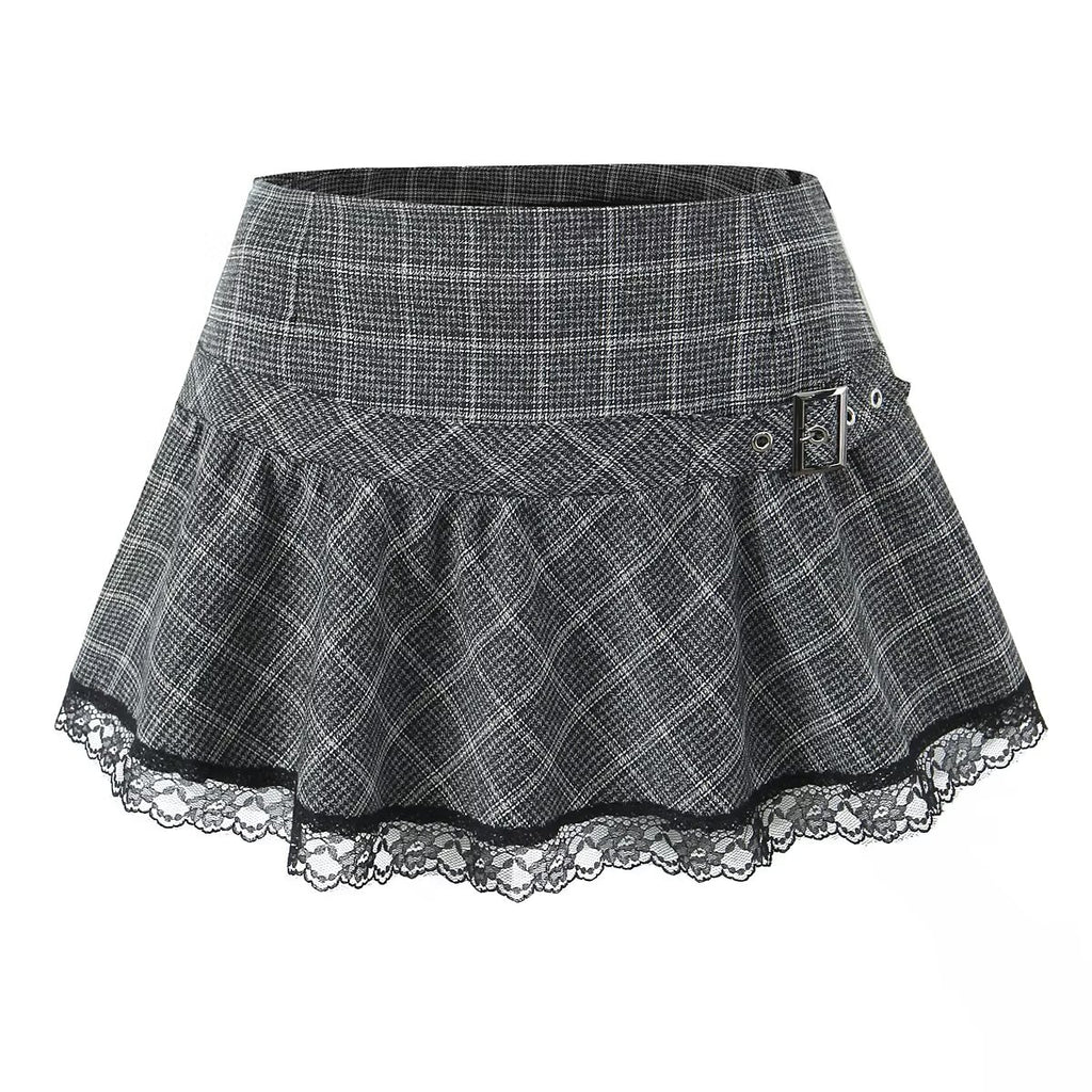 Women's Summer Lace Stitching Plaid Vest and Skirt Two-Piece Set