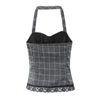 Women's Summer Lace Stitching Plaid Vest and Skirt Two-Piece Set