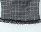 Women's Summer Lace Stitching Plaid Vest and Skirt Two-Piece Set