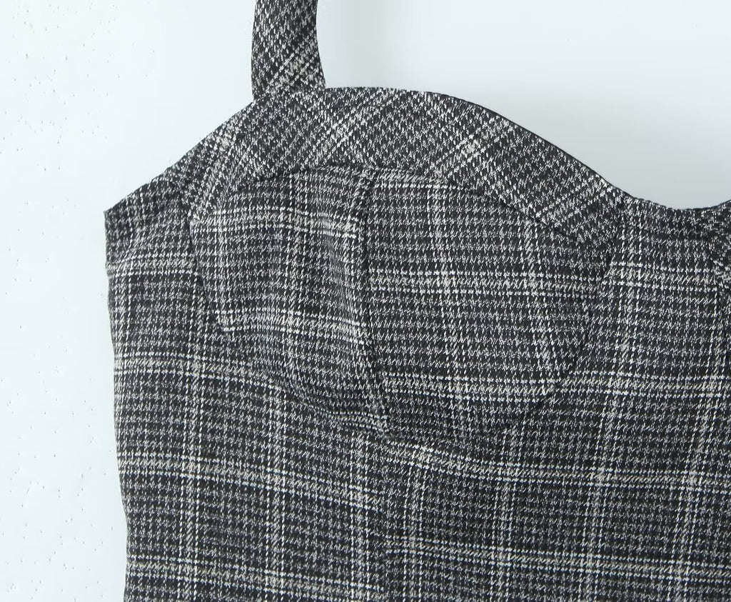 Women's Summer Lace Stitching Plaid Vest and Skirt Two-Piece Set