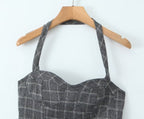 Women's Summer Lace Stitching Plaid Vest and Skirt Two-Piece Set