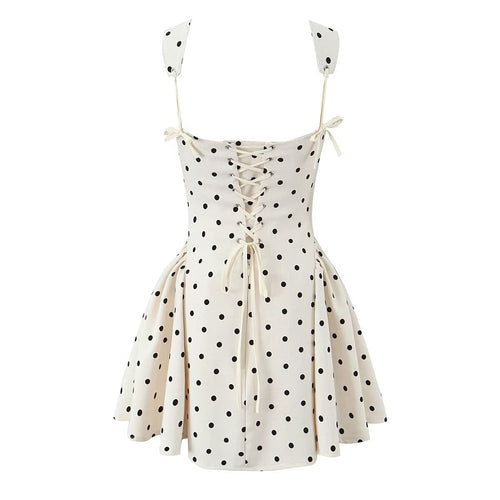 Spring French Sexy Flocking Square Collar Polka Dot Strap Suspenders Puff Dress