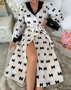 Women's Velvet Ladies Robe Lace Cardigan Sleepwear Bathrobe