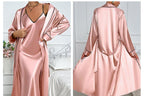 Ice Silk Robe Women Sexy Outerwear Homewear Artificial Silk Cardigan Lace up Suspender Outerwear Gown Set