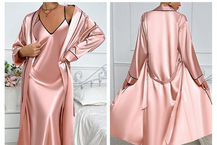 Ice Silk Robe Women Sexy Outerwear Homewear Artificial Silk Cardigan Lace up Suspender Outerwear Gown Set