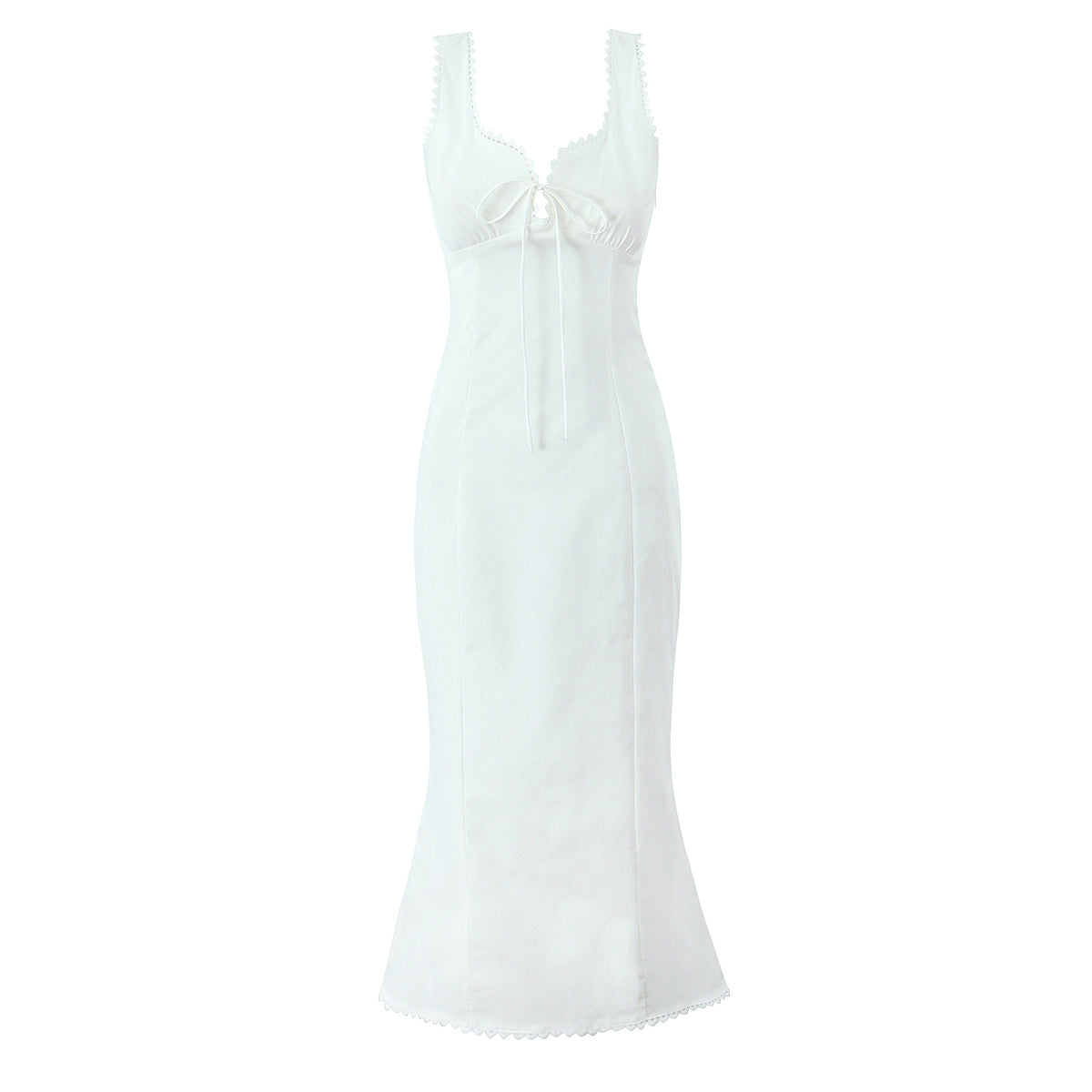 Women's V-Neck Lace Ruched Backless Fishtail Maxi Dress