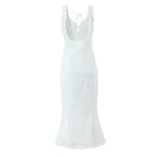 Women's V-Neck Lace Ruched Backless Fishtail Maxi Dress