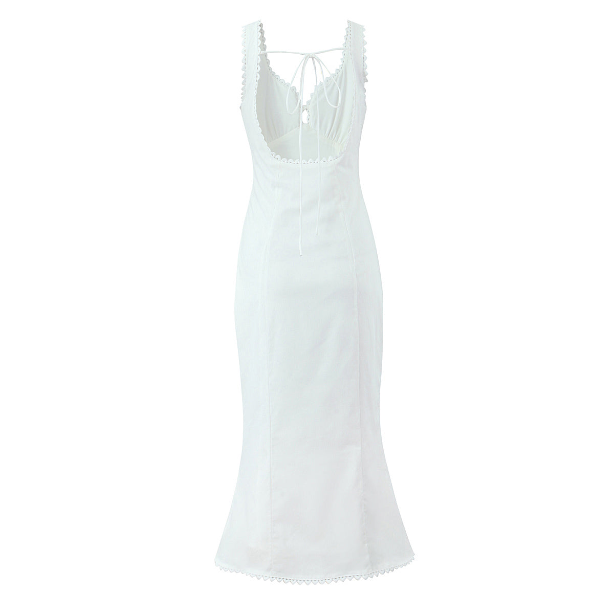 Women's V-Neck Lace Ruched Backless Fishtail Maxi Dress