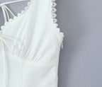 Women's V-Neck Lace Ruched Backless Fishtail Maxi Dress