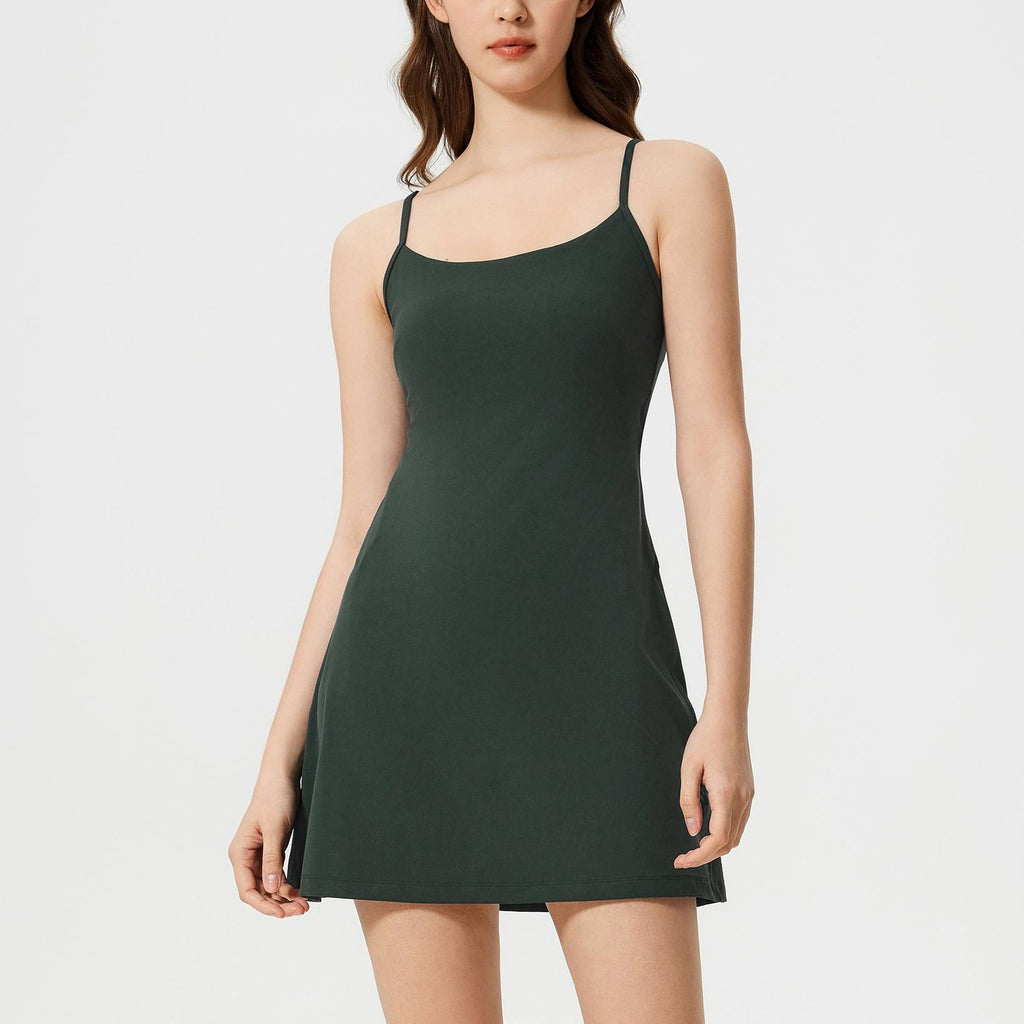 Women's Backless Spaghetti Strap Naked With Lining A Line Dress
