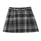 Early Spring Plaid Drawstring Pleated Short High Skirt