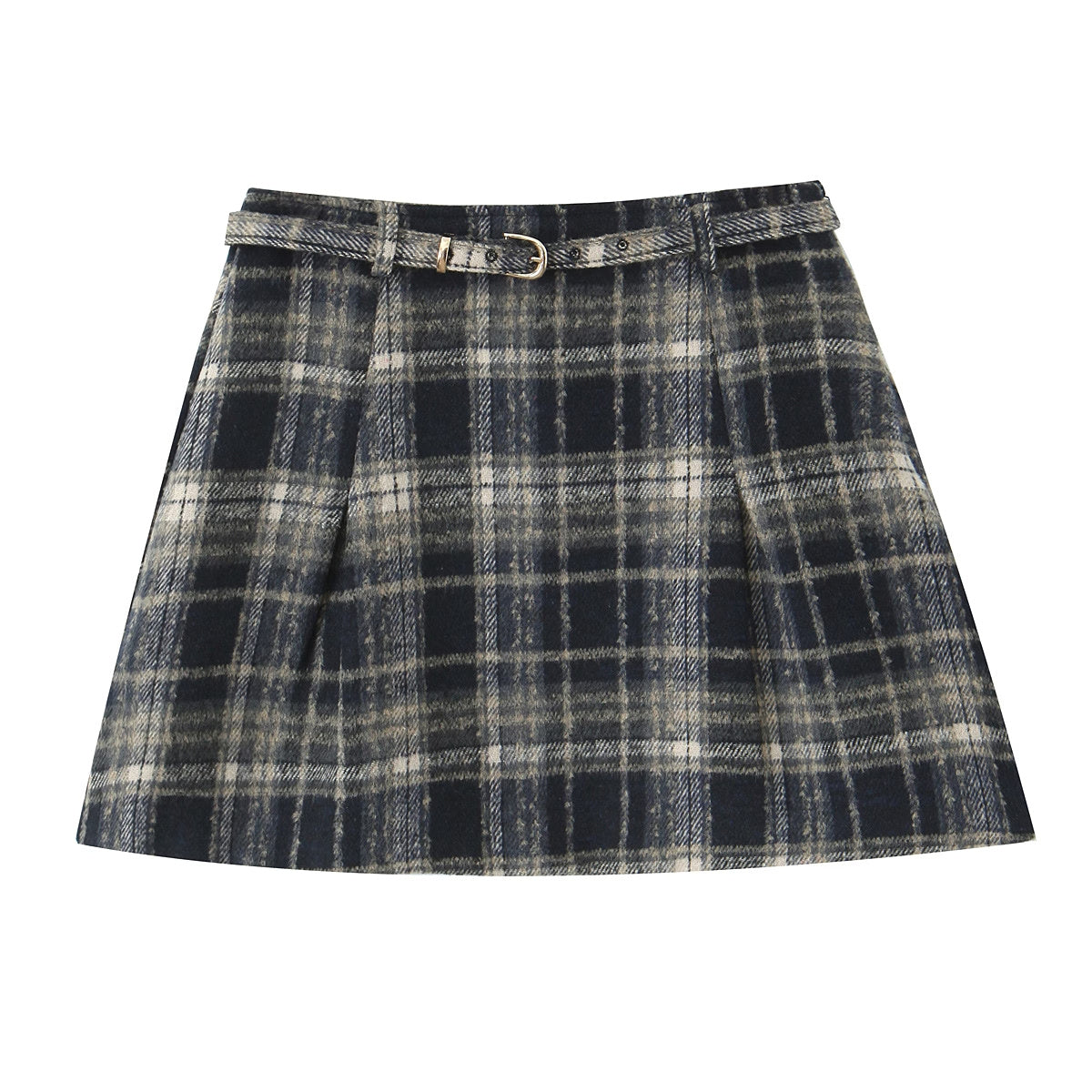 Early Spring Plaid Drawstring Pleated Short High Skirt